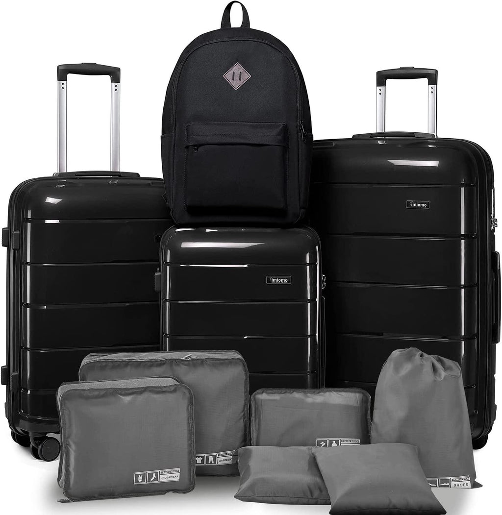 Luggage Hardside Suitcase Sets,3 Piece Travel Luggage Sets with Spinner Wheels,Lightweight PP Luggae Sets Clearance with TSA Lock (Black)