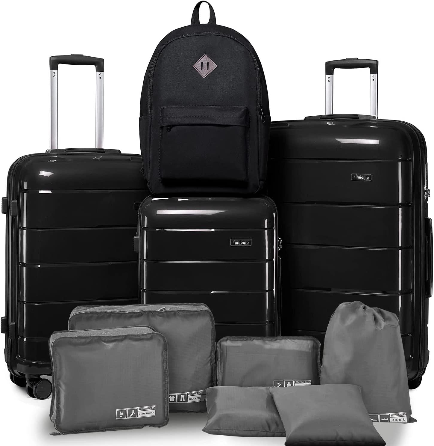 Luggage Hardside Suitcase Sets,3 Piece Travel Luggage Sets with Spinner Wheels,Lightweight PP Luggae Sets Clearance with TSA Lock (Black)