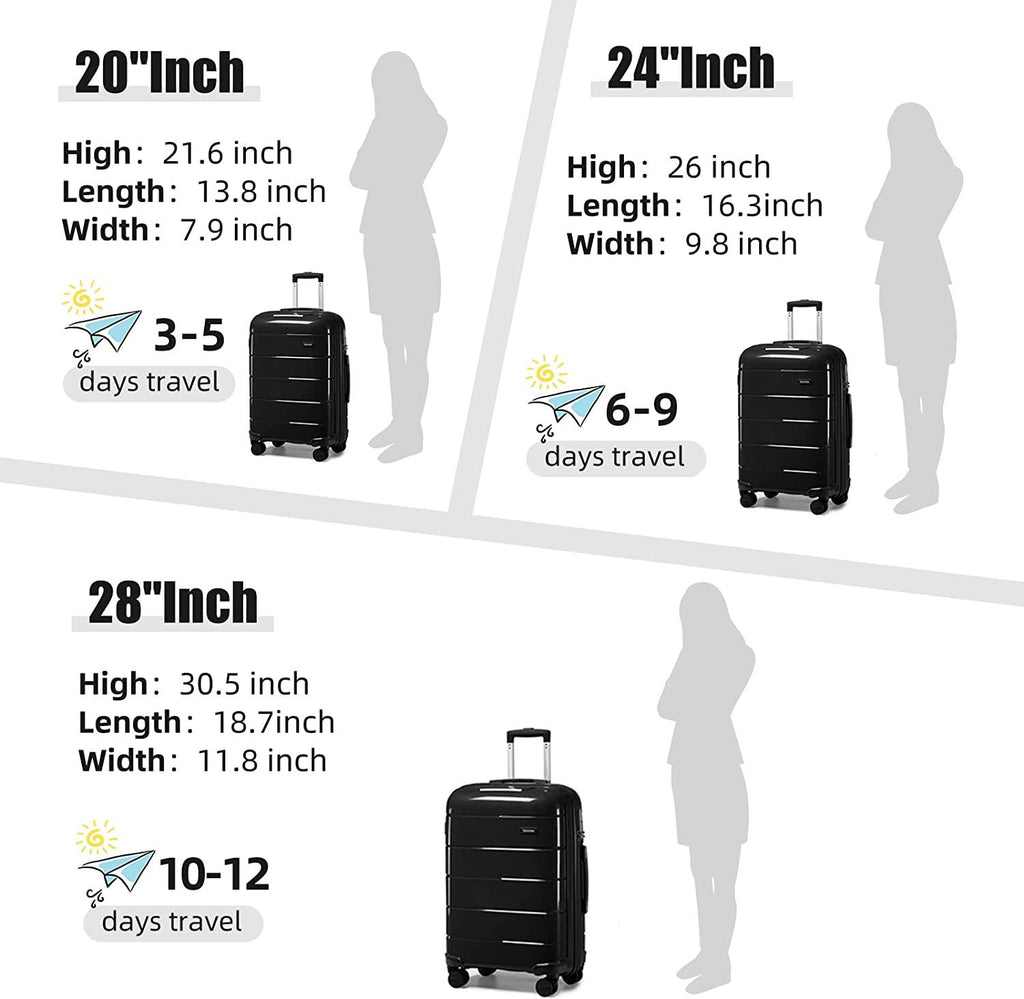 Luggage Suitcase Sets Clearance, 3 Piece Suitcase with Spinner Wheels, Hardside Rolling Suitcase with TSA Lock, Hard Shell Travel Luggage Set for Women(Black)