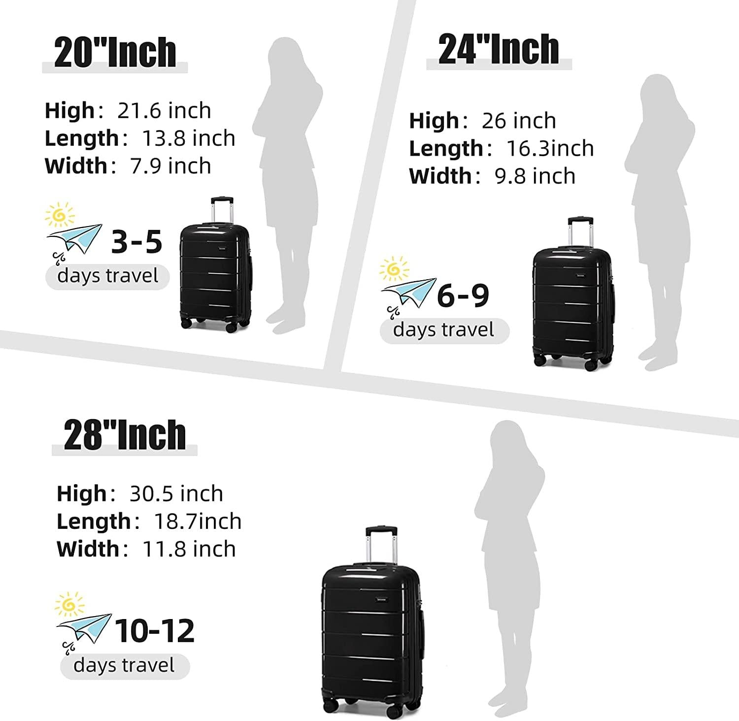 Luggage Suitcase Sets Clearance, 3 Piece Suitcase with Spinner Wheels, Hardside Rolling Suitcase with TSA Lock, Hard Shell Travel Luggage Set for Women(Black)