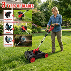 4-in-1 Cordless Lawn Mower, Weed Eater and Edger Combo, Adjustable Height &amp; Angle, Electric String Trimmer with Wheels Grass Trimmer for Garden Yard (2x4.0Ah Battery &amp; Charger Included)