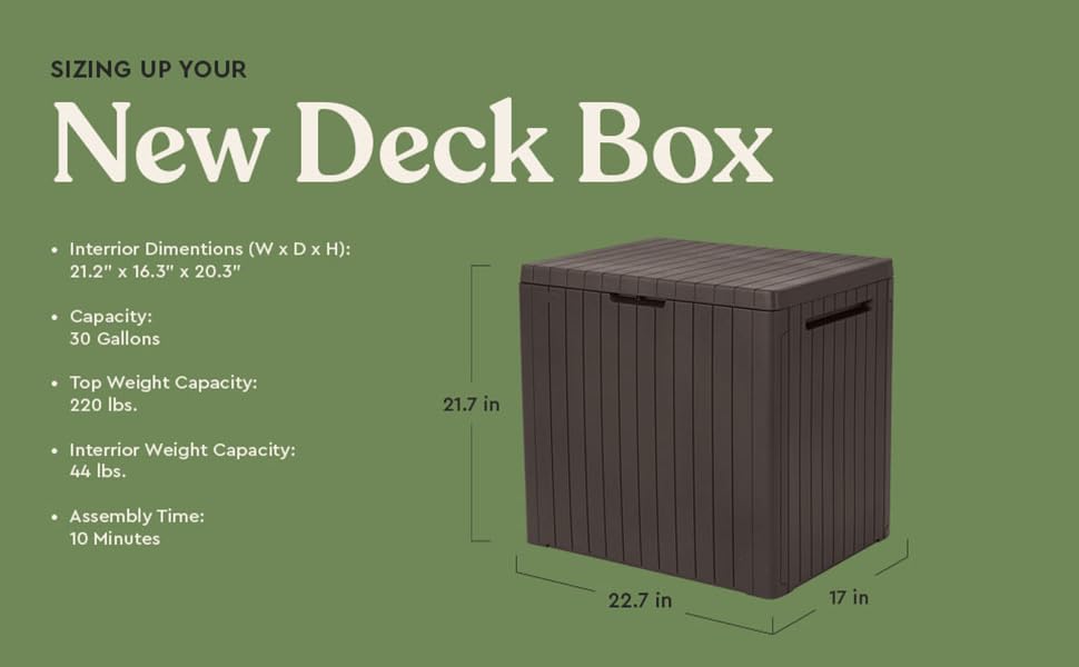City 30 Gallon Resin Outdoor StoraBox and Patio Furniture Side Table for Pool and Garden Accessories, Dark Grey