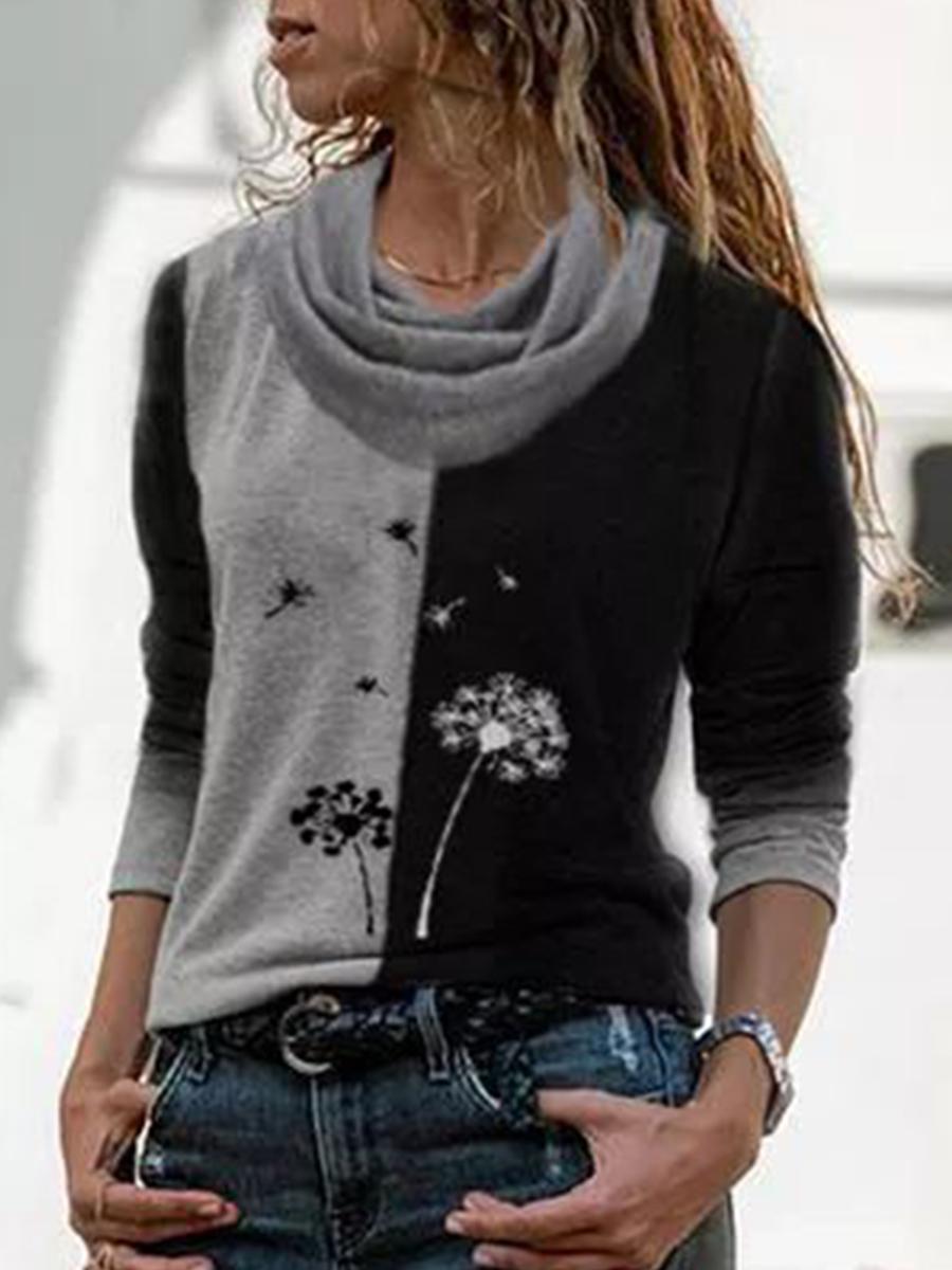 Women's Casual Color Block Long-sleeved T-shirt