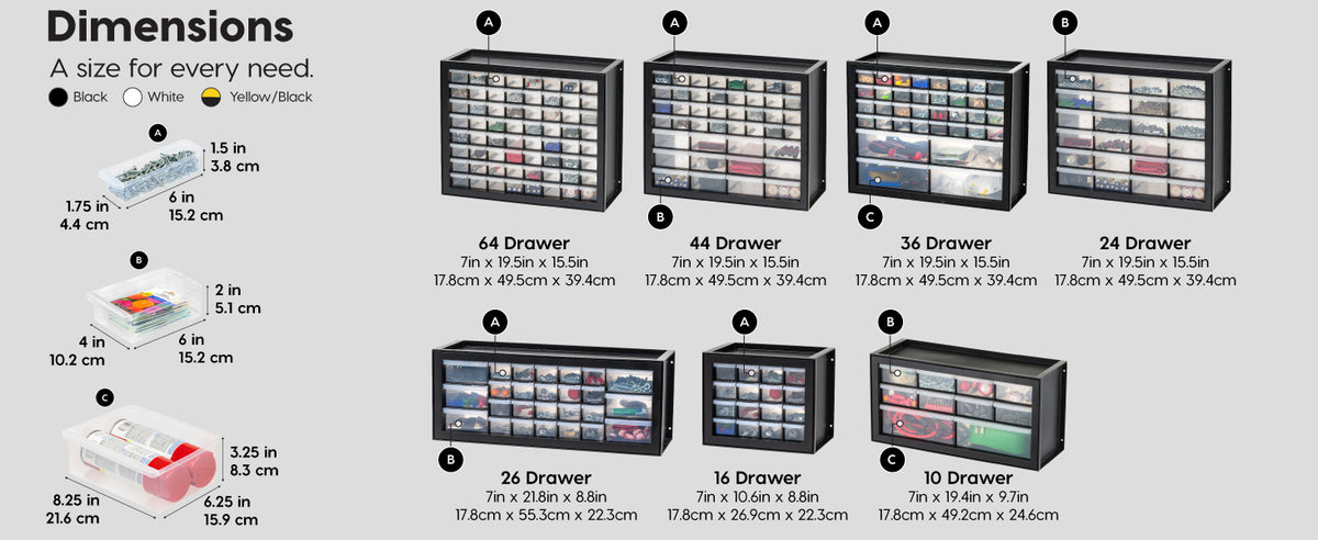 26-Drawer Teacher Toolbox, Made in USA, Stackable Plastic StoraDrawers for Crafts, Stickers, Crayons, Markers, Beads, Hardware, Building Bricks, Organizer Cabinet, GaraStorage, Black