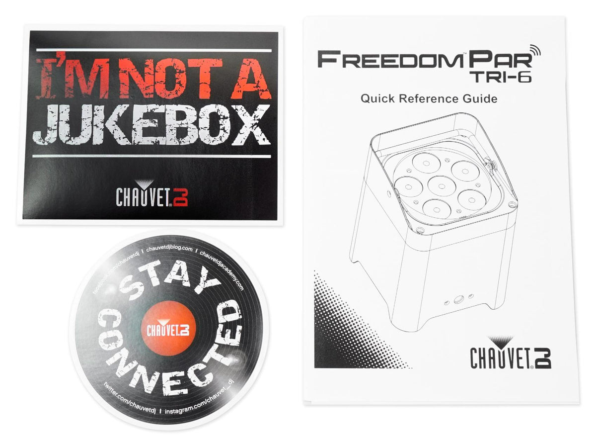 (4) Chauvet DJ Freedom Par Tri-6 Wireless DMX Rechargeable Up-Lights+Club Table
