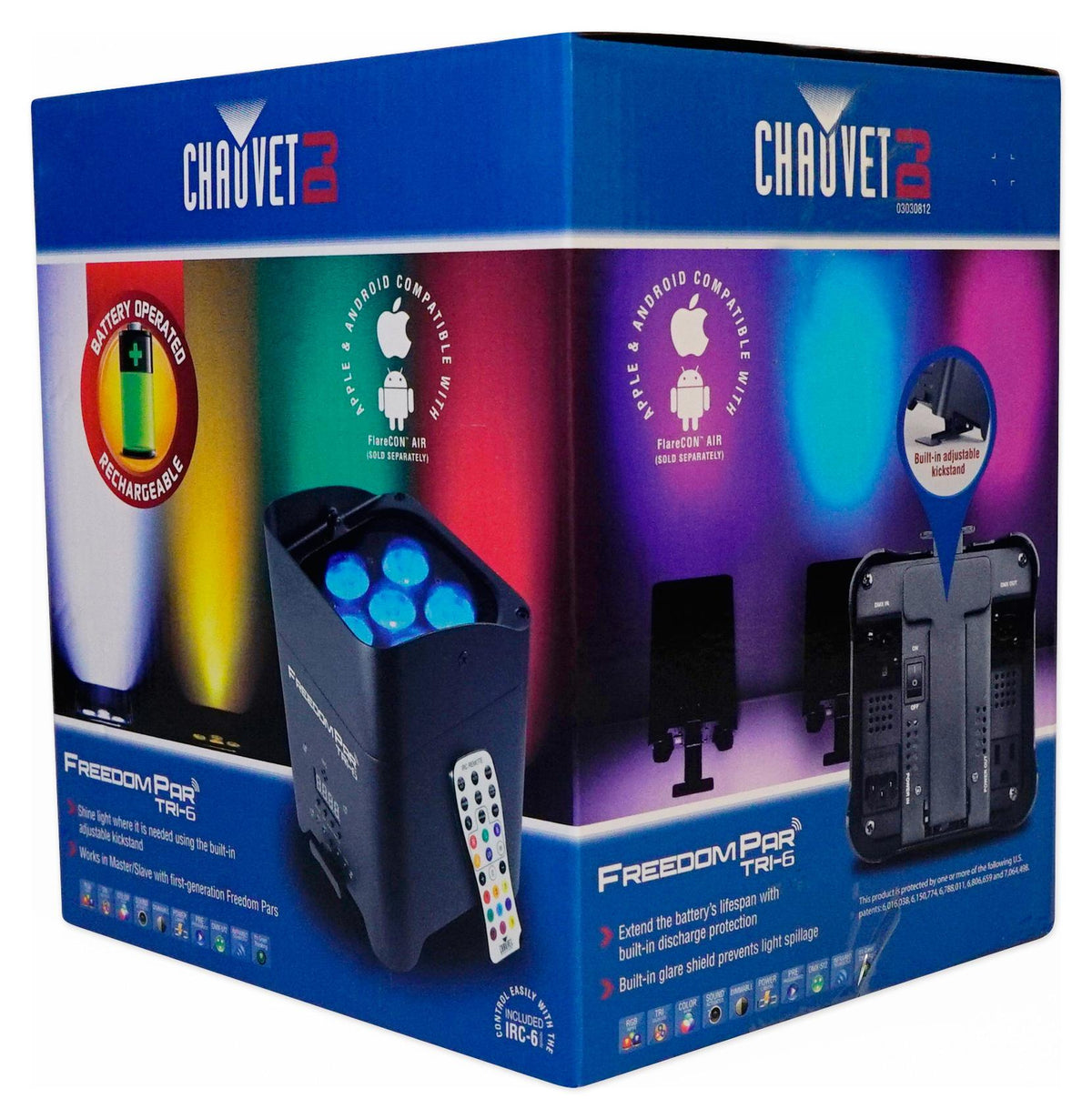 (4) Chauvet DJ Freedom Par Tri-6 Wireless DMX Rechargeable Up-Lights+Club Table