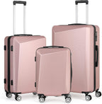 Luggage 3 Piece Sets ABS Spinner Suitcase with 3-Digit Combination Lock 20 inches 24 inches 28 inches, ROSEGOLDED