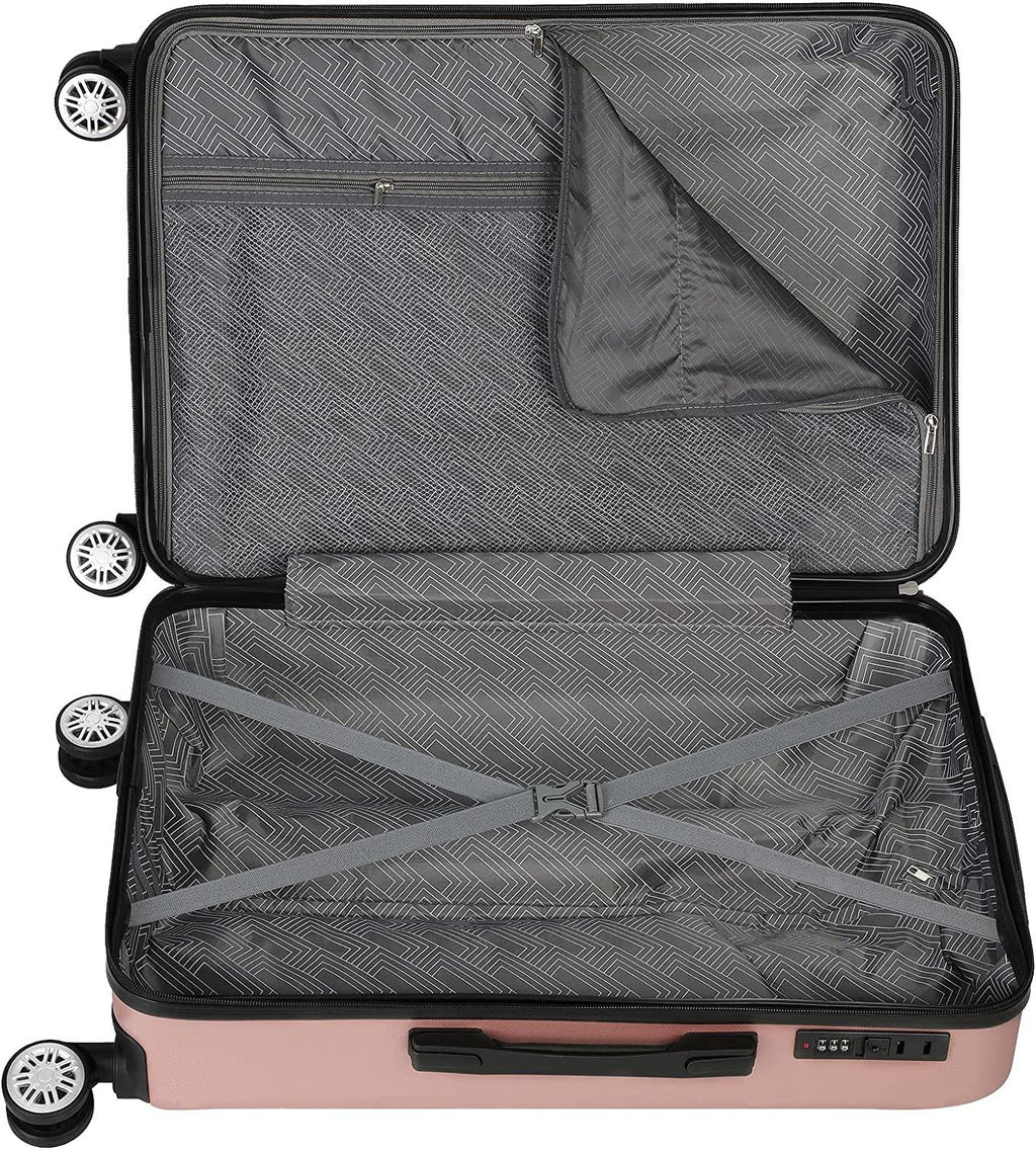Luggage 3 Piece Sets ABS Spinner Suitcase with 3-Digit Combination Lock 20 inches 24 inches 28 inches, ROSEGOLDED