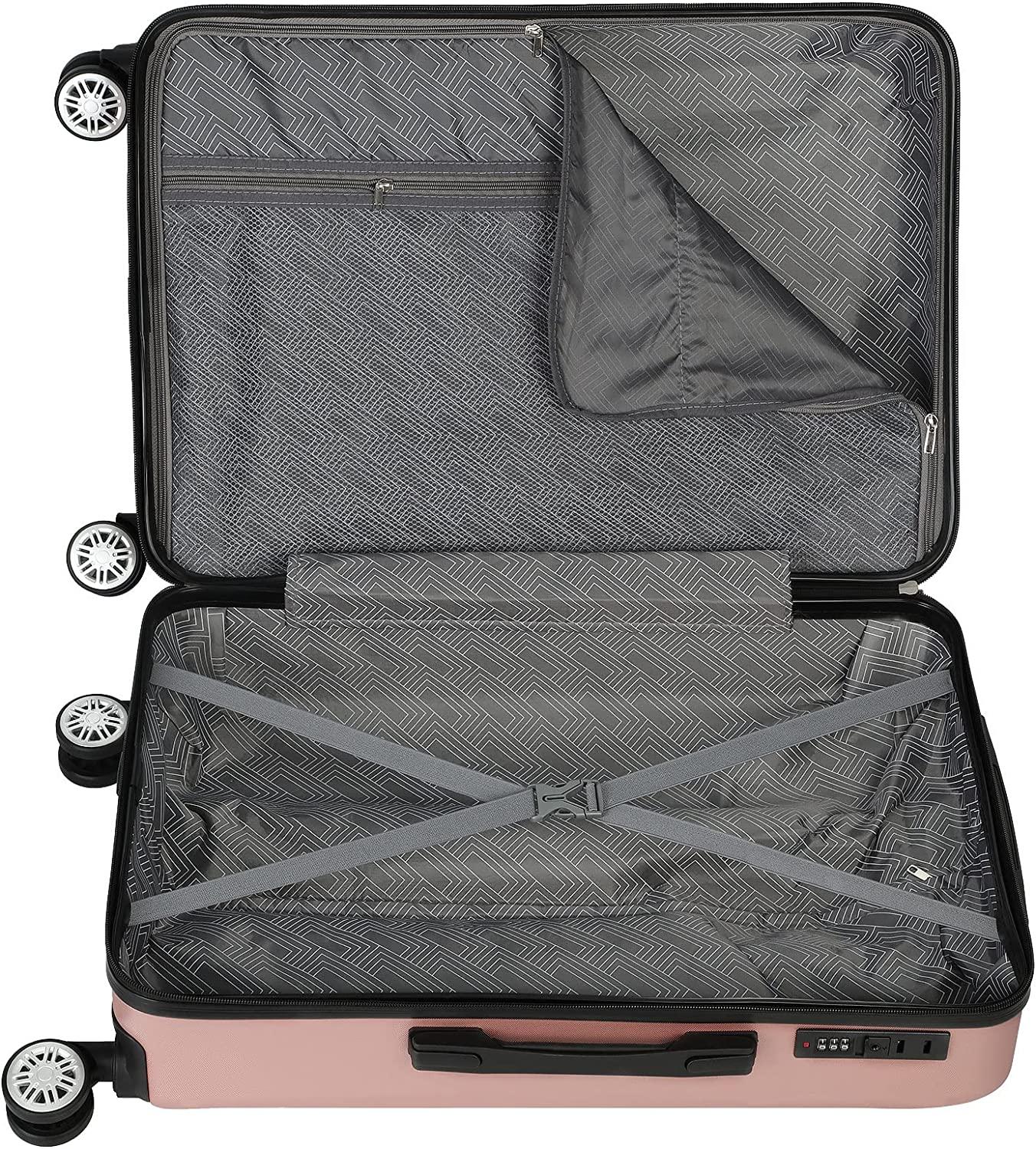 Luggage 3 Piece Sets ABS Spinner Suitcase with 3-Digit Combination Lock 20 inches 24 inches 28 inches, ROSEGOLDED
