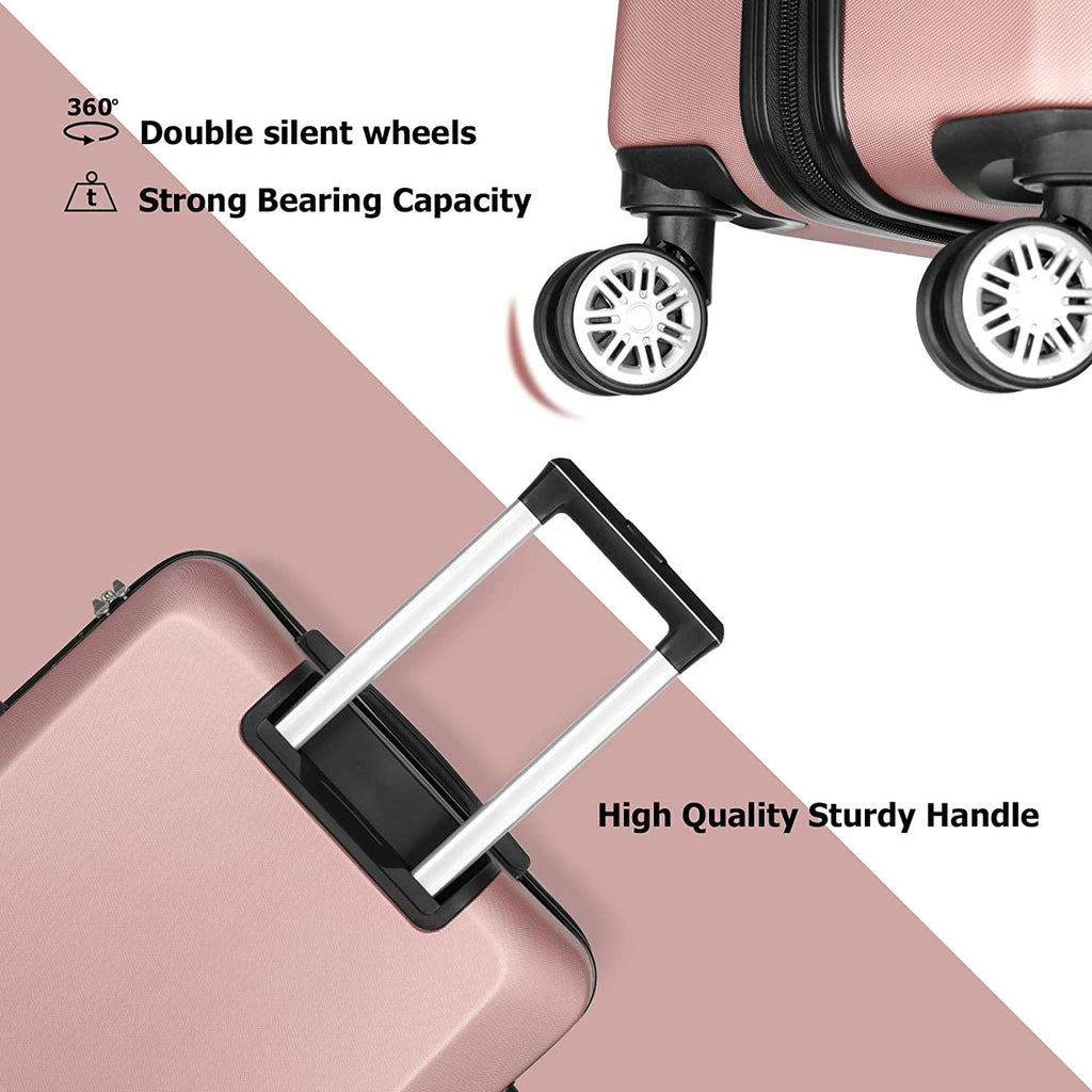 Luggage 3 Piece Sets ABS Spinner Suitcase with 3-Digit Combination Lock 20 inches 24 inches 28 inches, ROSEGOLDED