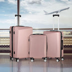 Luggage 3 Piece Sets ABS Spinner Suitcase with 3-Digit Combination Lock 20 inches 24 inches 28 inches, ROSEGOLDED