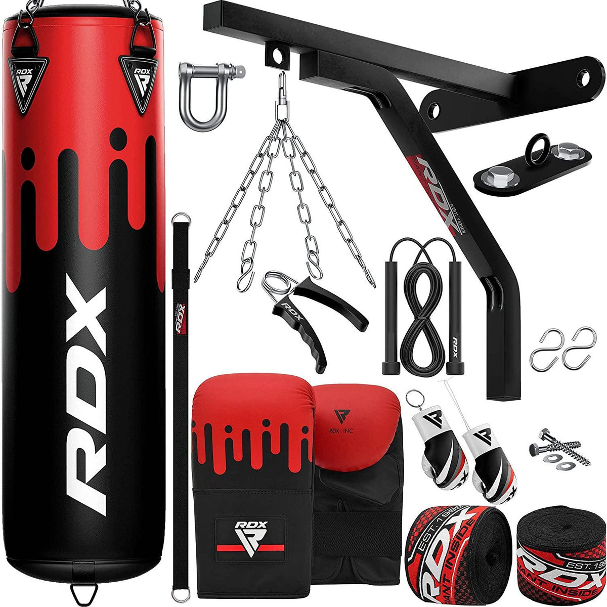 RDX Punching Bag Anti Swing for Boxing Training, Filled Heavy Bag Set with Punching Gloves, Chain, Wall Bracket, 60 lb, 80 lb