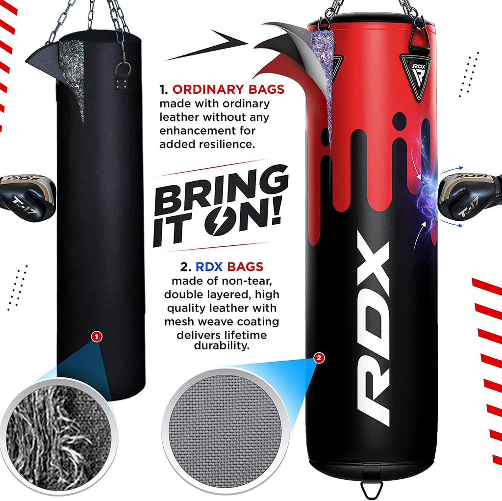 RDX Punching Bag Anti Swing for Boxing Training, Filled Heavy Bag Set with Punching Gloves, Chain, Wall Bracket, 60 lb, 80 lb