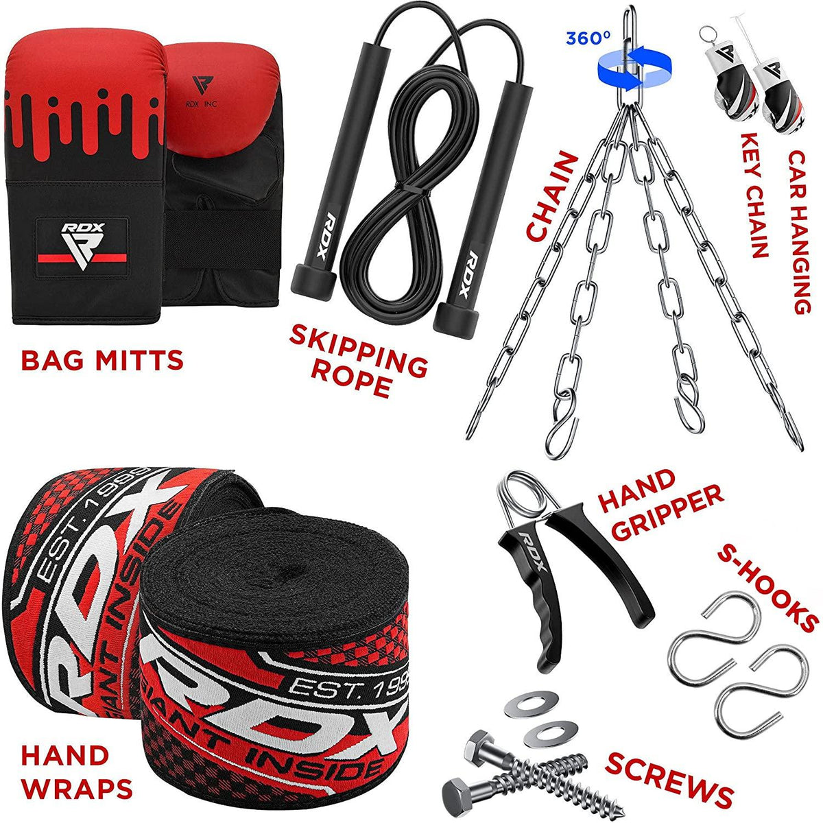 RDX Punching Bag Anti Swing for Boxing Training, Filled Heavy Bag Set with Punching Gloves, Chain, Wall Bracket, 60 lb, 80 lb
