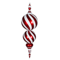 Vickerman 30" Stripe Candy Finish Finial Ornament, Shatterproof Plastic, Holiday Christmas Tree Decoration, Red and White
