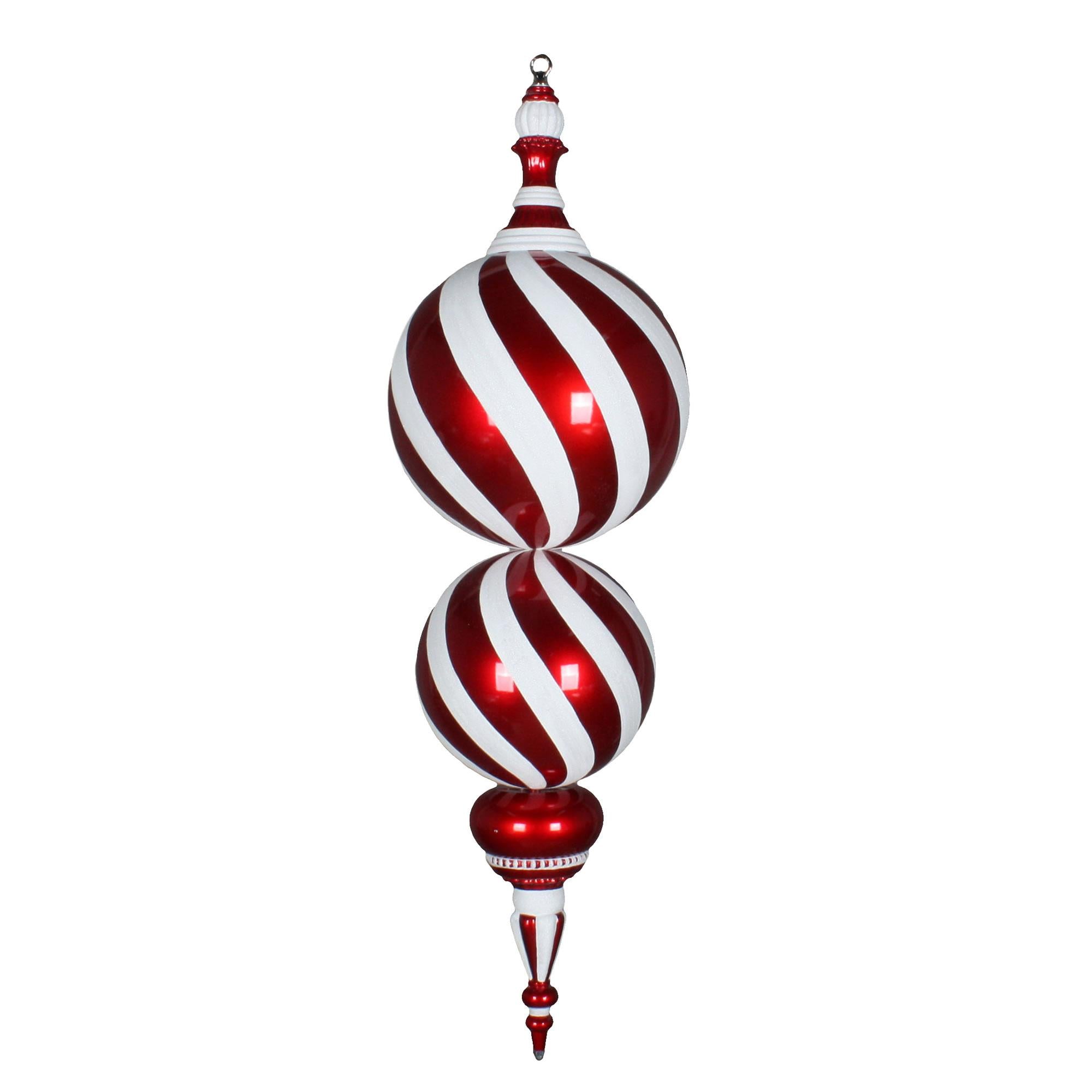Vickerman 30" Stripe Candy Finish Finial Ornament, Shatterproof Plastic, Holiday Christmas Tree Decoration, Red and White