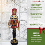 36 in. Red Resin Christmas Nutcracker Toy Soldier Holding a Staff with LED Lights