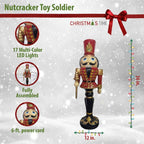 36 in. Red Resin Christmas Nutcracker Toy Soldier Holding a Staff with LED Lights