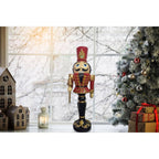 36 in. Red Resin Christmas Nutcracker Toy Soldier Holding a Staff with LED Lights