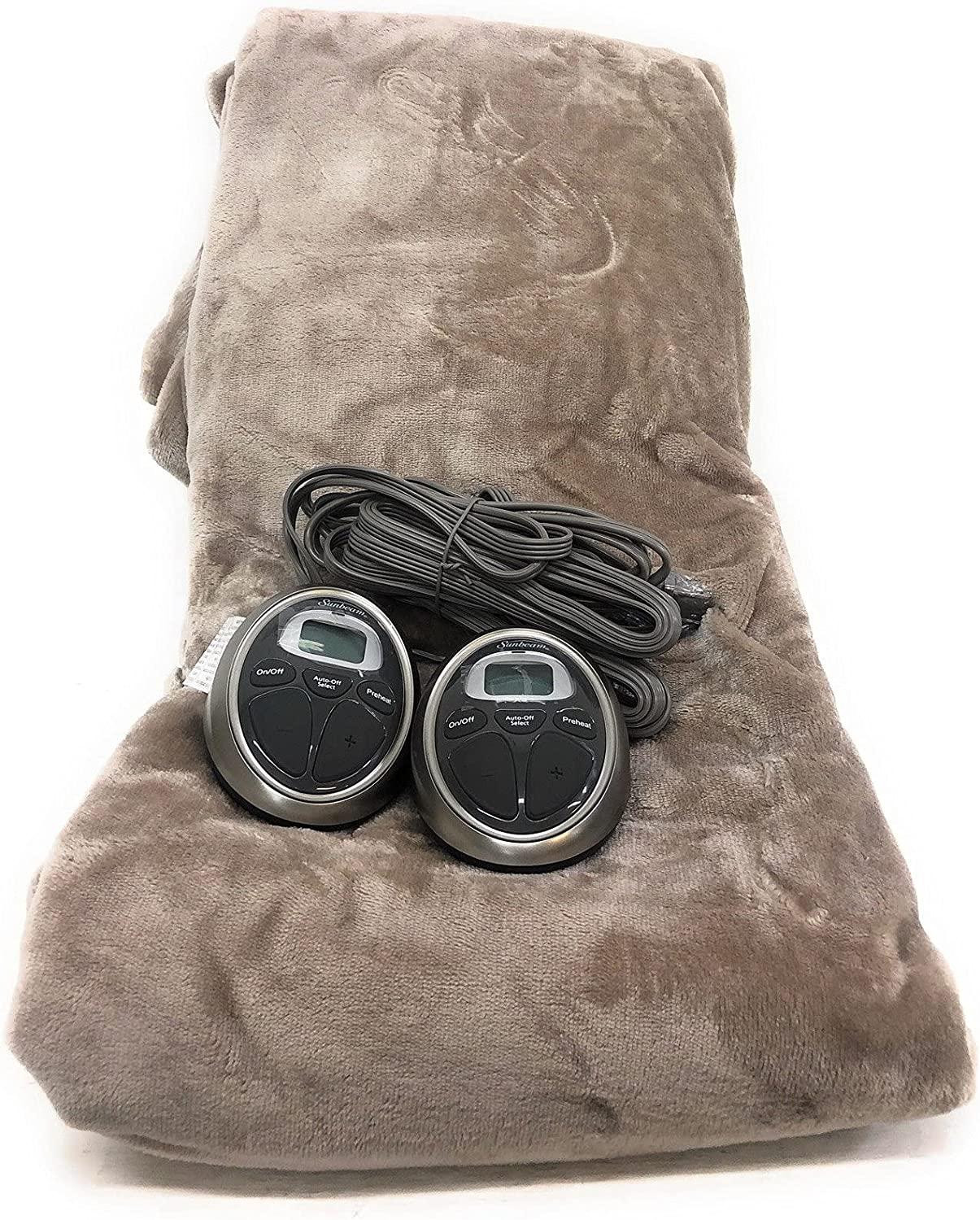 Sunbeam - Queen Size Heated Blanket Luxurious Velvet Plush with 2 Digital Controllers and Auto-Off Feature - 5yr Warranty (Mushroom Beige)