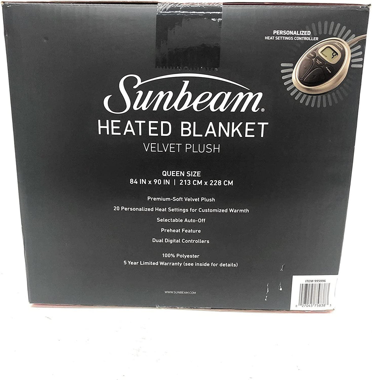 Sunbeam - Queen Size Heated Blanket Luxurious Velvet Plush with 2 Digital Controllers and Auto-Off Feature - 5yr Warranty (Mushroom Beige)