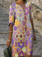 V-neck Printed Loose Dress