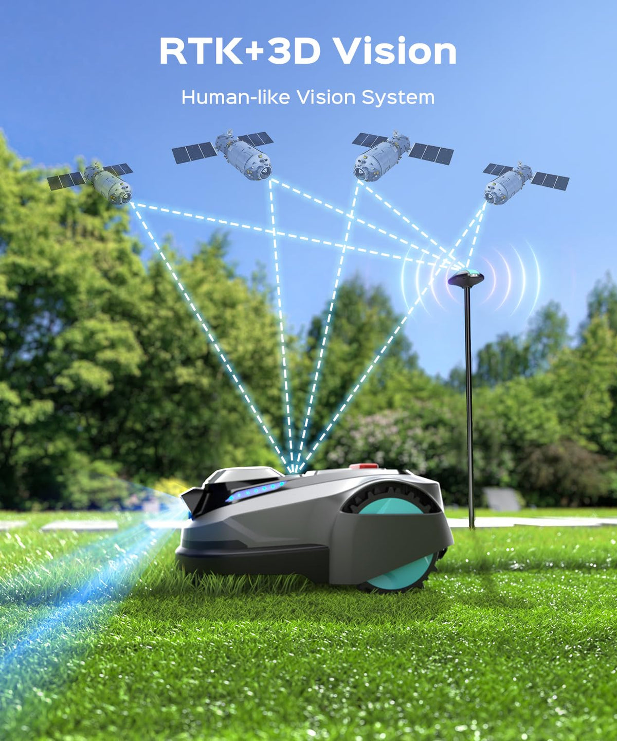 N1600 PRO Robot Lawn Mower, Wireless  with RTK+Vision Navigation, 0.4 Acre Coverage, APP Smart Control Robot Lawn Mower, Multi-Zone Mowing, Curved Path, Adjustable Cutting Height