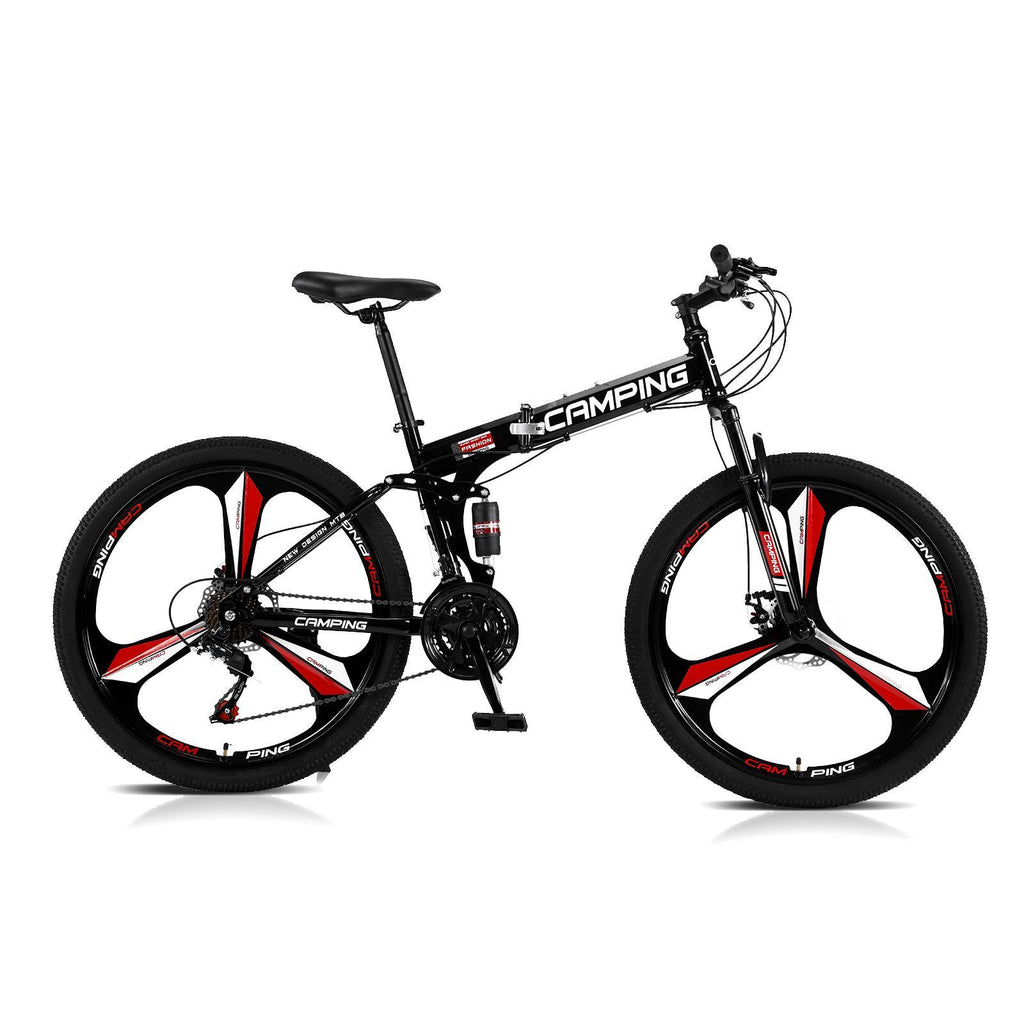 Campingsurvivals 26 inch 21 Speed Folding Mountain Bike High Carbon Steel, Black