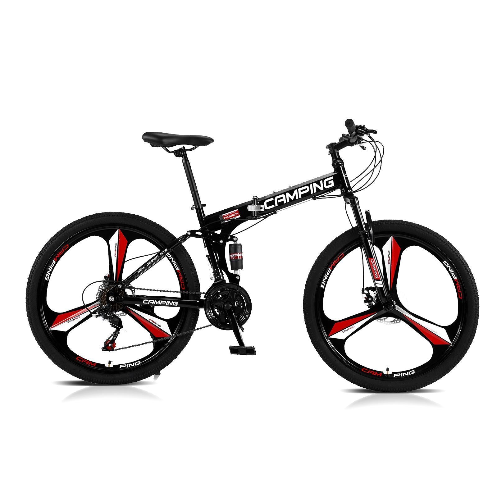 Campingsurvivals 26 inch 21 Speed Folding Mountain Bike High Carbon Steel, Black