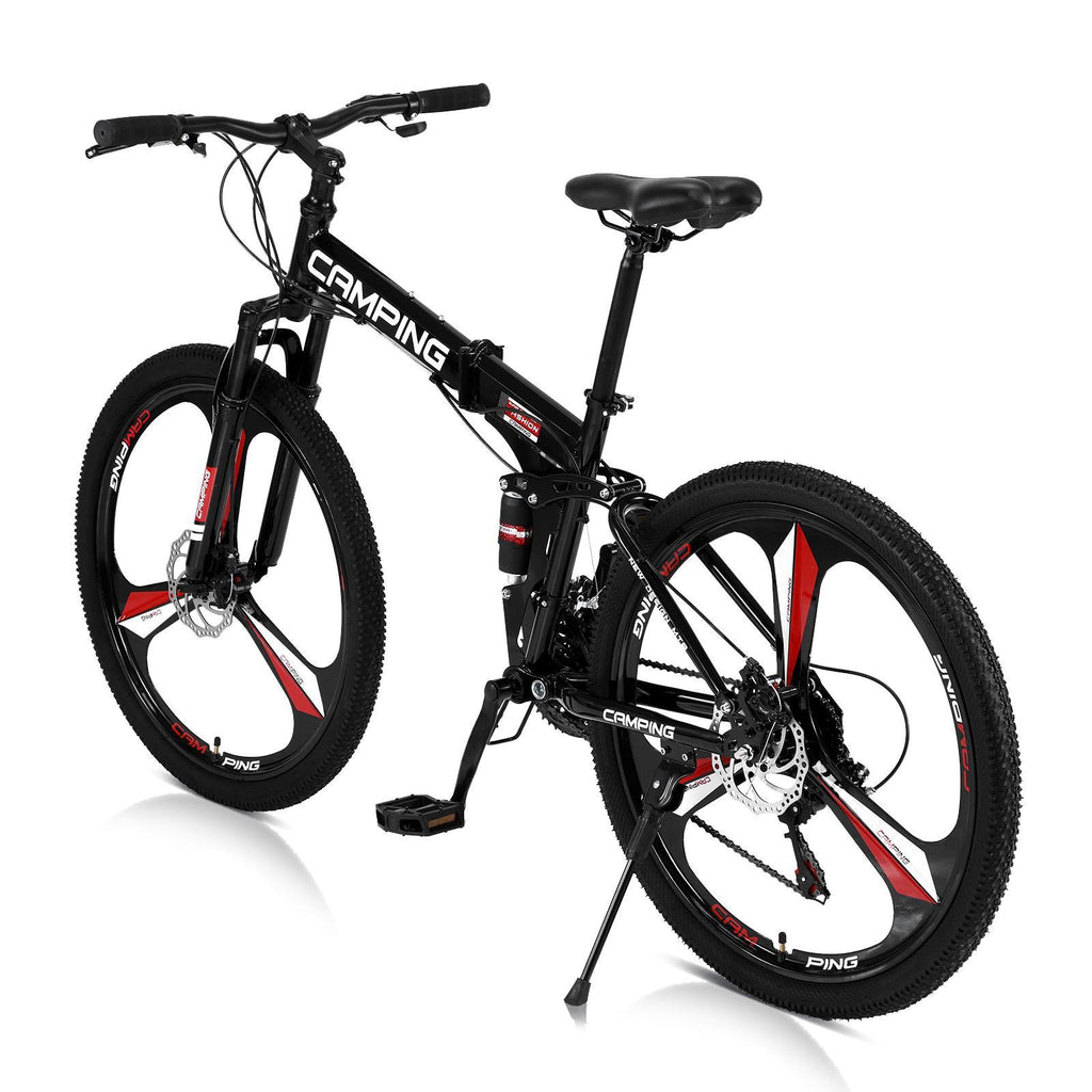 Campingsurvivals 26 inch 21 Speed Folding Mountain Bike High Carbon Steel, Black