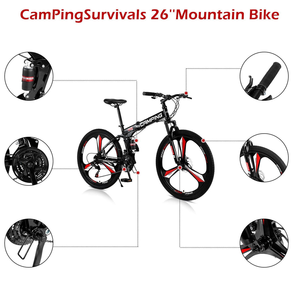 Campingsurvivals 21-Speed Light Weight Folding Mountain Bike, with 26" Wheels, Black