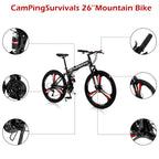 Campingsurvivals 21-Speed Light Weight Folding Mountain Bike, with 26" Wheels, Black