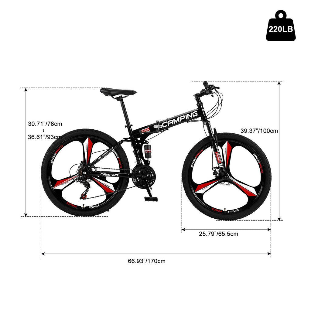 Campingsurvivals 21-Speed Light Weight Folding Mountain Bike, with 26" Wheels, Black