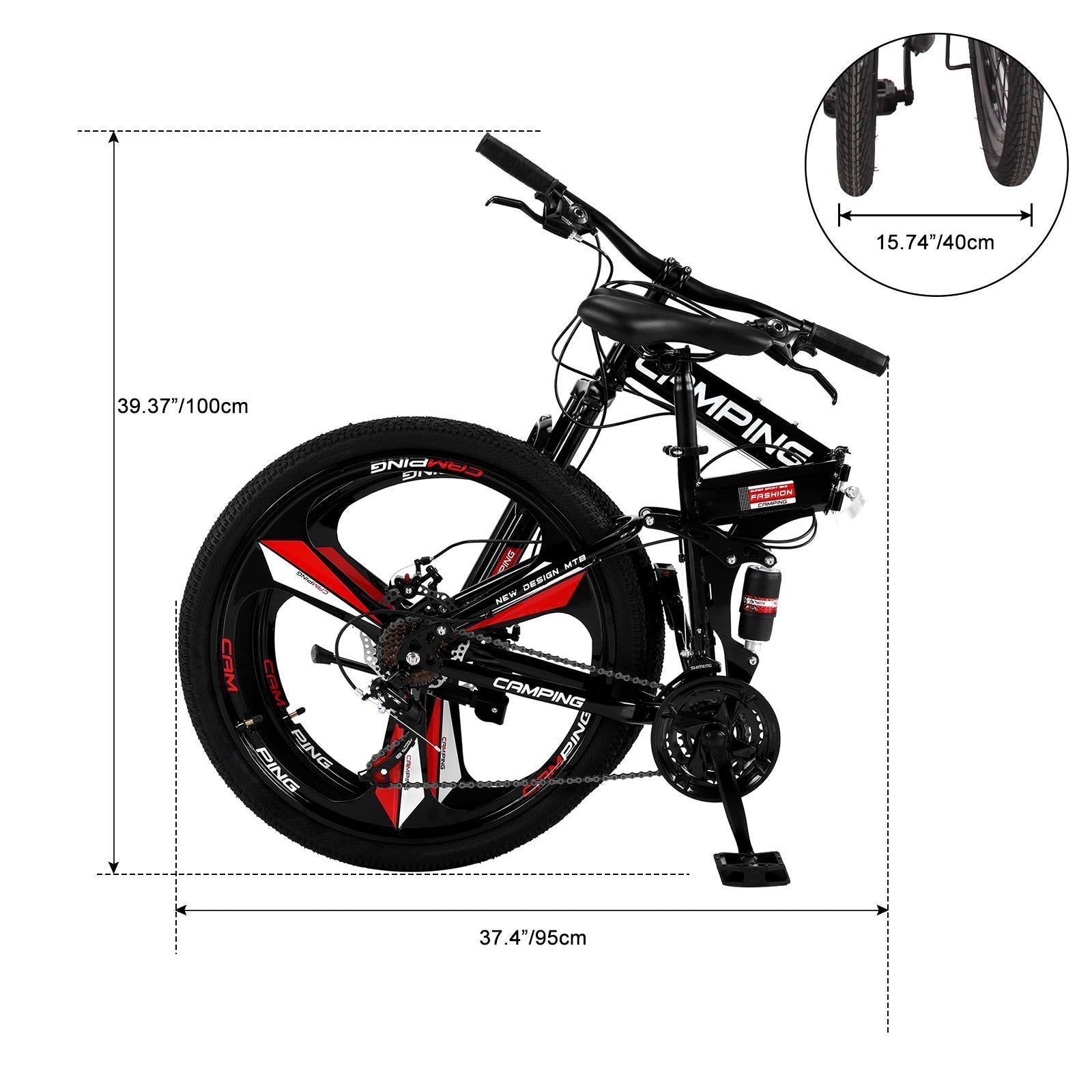 Campingsurvivals 21-Speed Light Weight Folding Mountain Bike, with 26" Wheels, Black