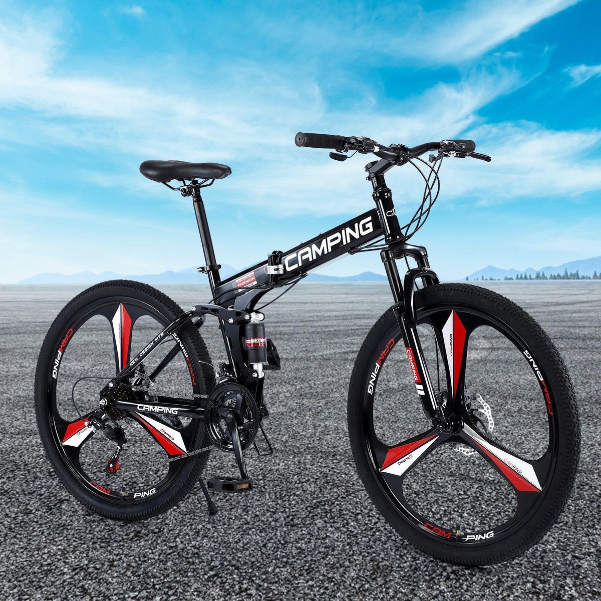 Campingsurvivals 26 inch 21 Speed Folding Mountain Bike High Carbon Steel, Black