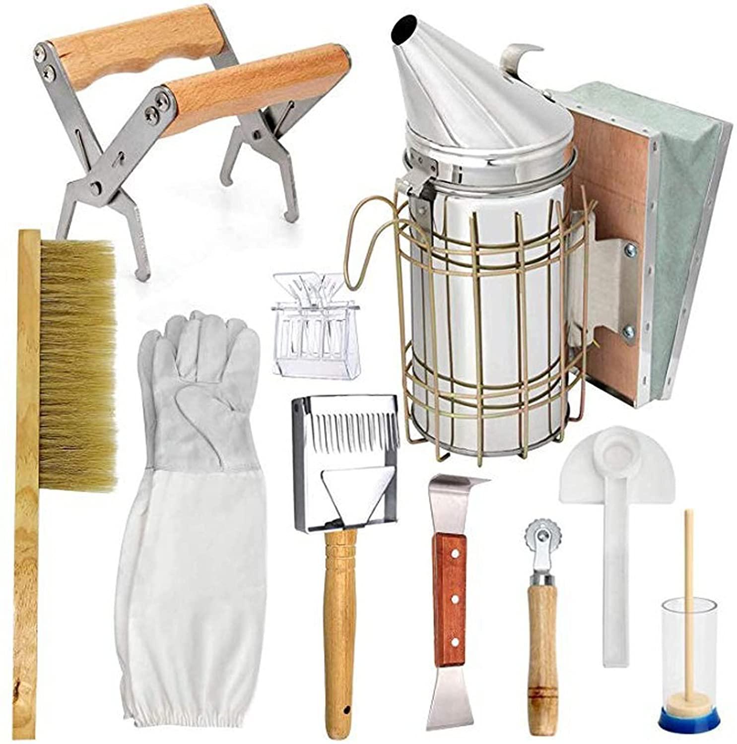 gifhome beekeeping tools kit set of 10 bee hive smoker, hook, frame grip beekeeping accessory for beekeeping supplies starter kit gift set
