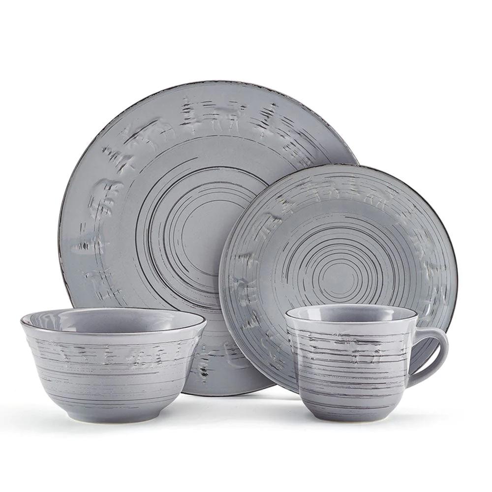 Trellis Lodge Gray 16 Piece Dinnerware Set, Service for 4