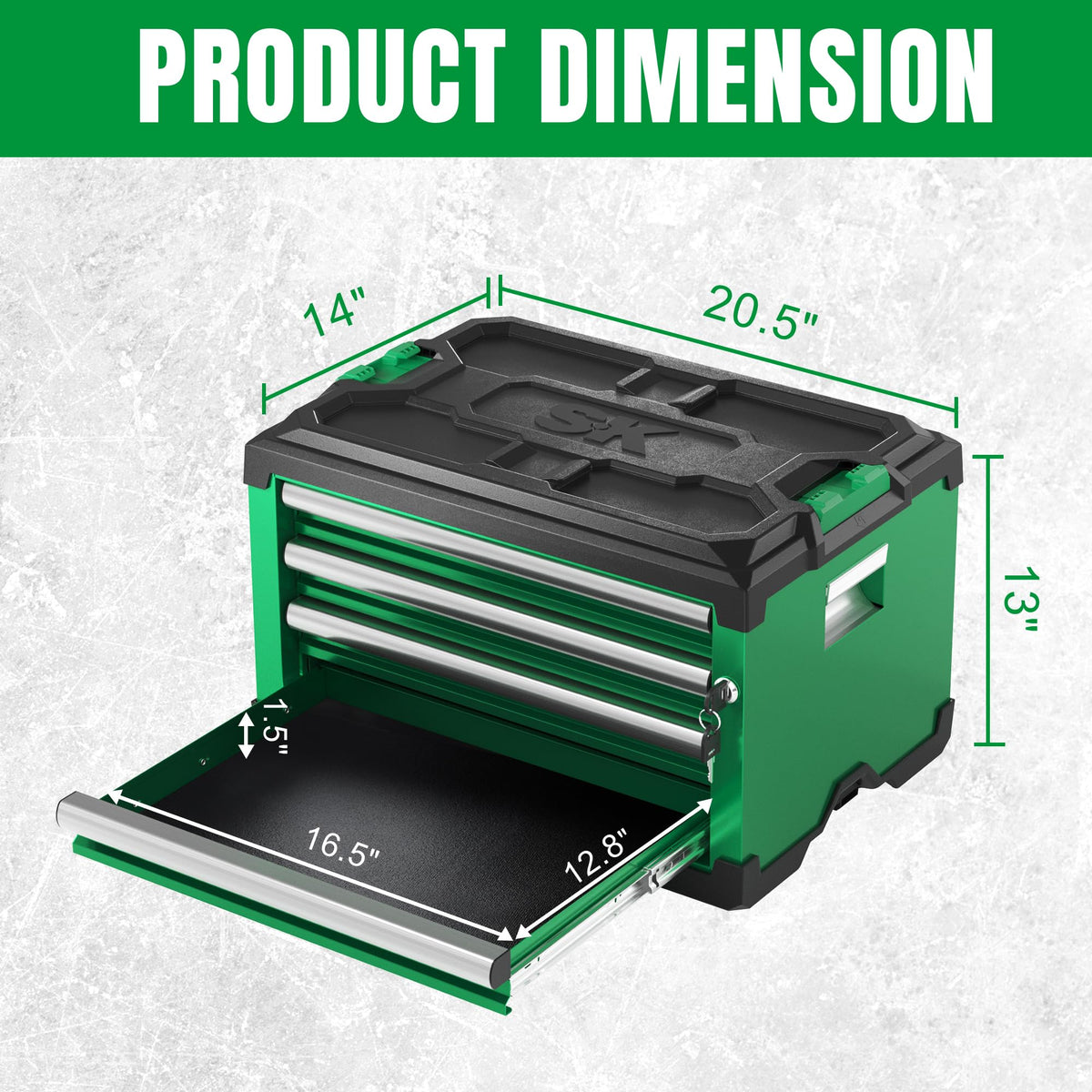 Modular Stackable StoraTool Box, 20.5 Inch, 4-Drawer Steel Box, Magnetic Auto-Lock Mechanism, Holds up to 60 Pounds