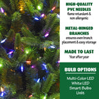Fraser Hill Farm 7.5 Ft. Carmel Pine Slim Artificial Christmas Tree with Multi-Color LED String Lighting