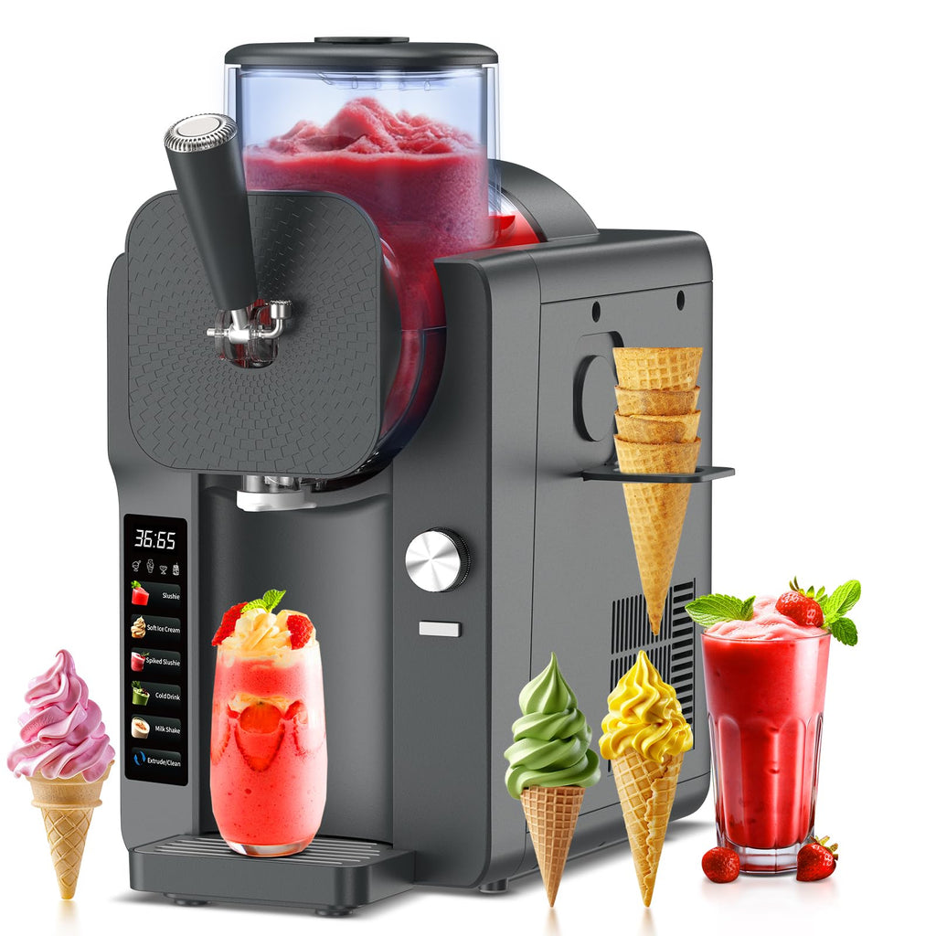Ice Cream Maker, Slushie Machine for Home, Slushy Machine 70 oz Margarita Machine with 6 Preset Programs for Ice Cream, Milkshake, Cocktail, Frappés, 9-level Adjustable Thickness, Gray