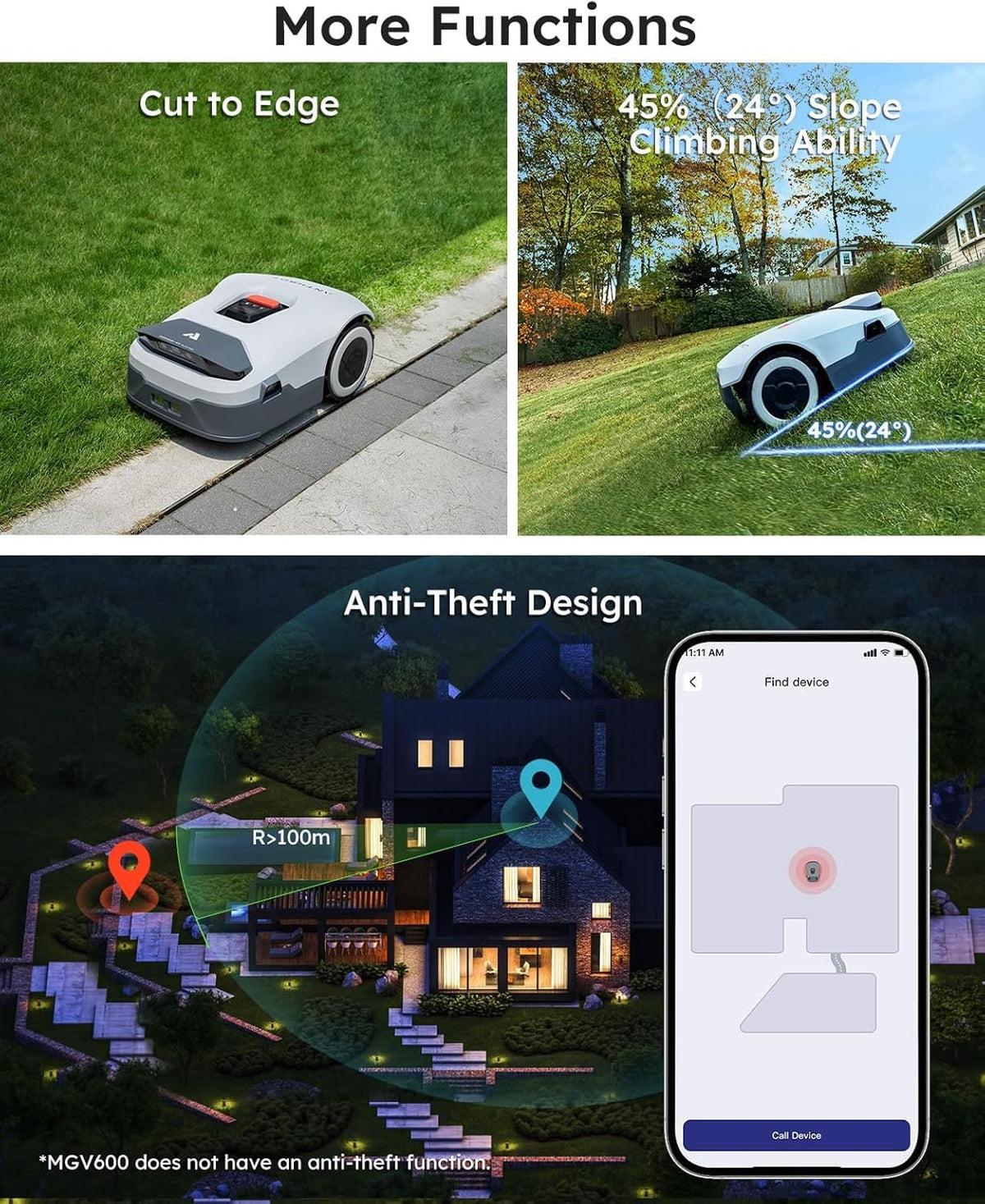Genie3000 Robot Lawn Mower - NO Wire, Full Band RTK+4-Eye Vision Robotic Lawnmower for 3/4 Acre, Auto Mapping, Multi-Zone Management, Accurate Obstacle Avoidance