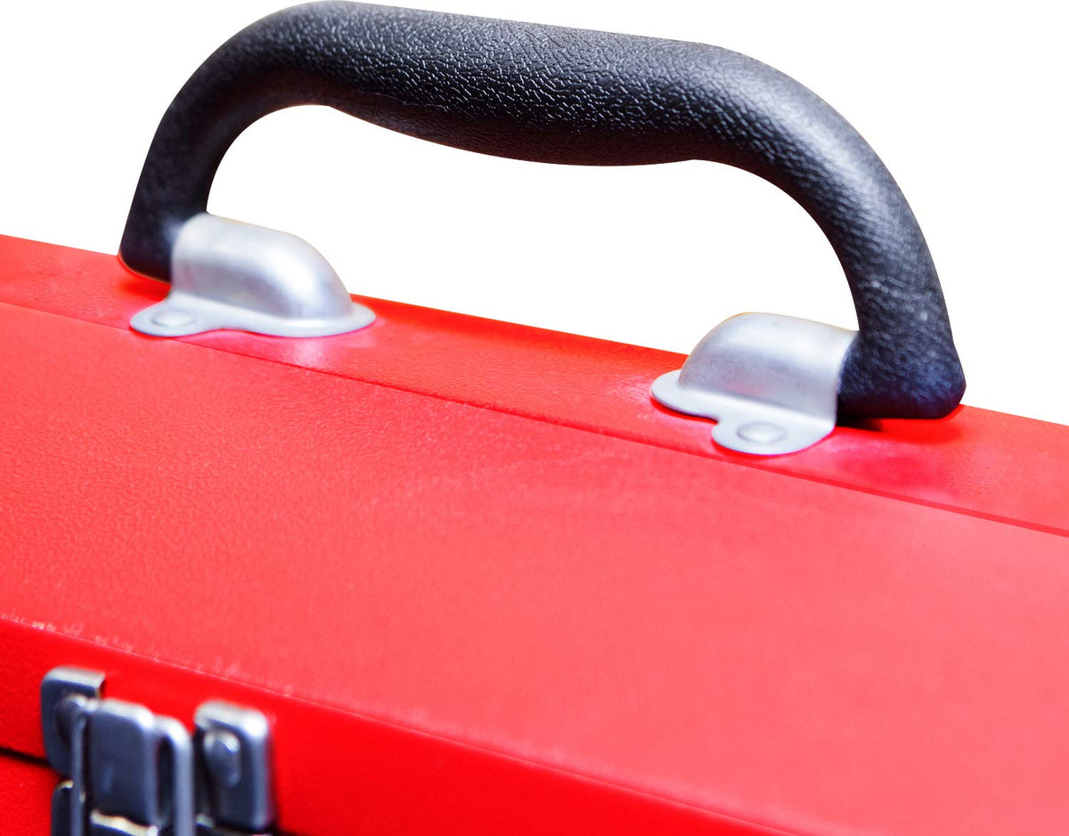 TB102  16" Hip Roof Style Portable Steel Tool Box with Metal Latch Closure, Red