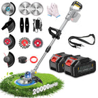 Electric Weed Wacker Cordless,4 in 1 Weed Eater Battery Powered Brush Cutter,9''Grass Trimmer Stringless Weed Trimmer Lawn Mower Edger Metal Blade Battery(2 x 21V 4.0Ah Batteries &amp; Charger)