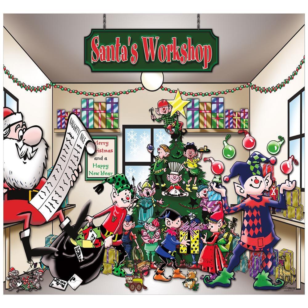 7 ft. x 8 ft. Santa's Workshop Holiday Garage Door Decor Mural for Single Car Garage