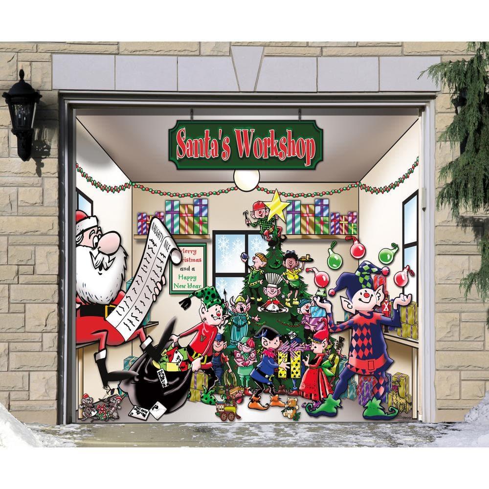 7 ft. x 8 ft. Santa's Workshop Holiday Garage Door Decor Mural for Single Car Garage