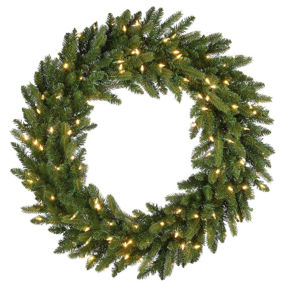 36 in. Feel Real(R) Grande Fir Artificial Christmas Wreath with 150 Warm White LED Lights