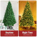 9ft Pre-Lit Artificial Hinged Christmas Tree w/8 Modes LED Lights and Foot Pedal