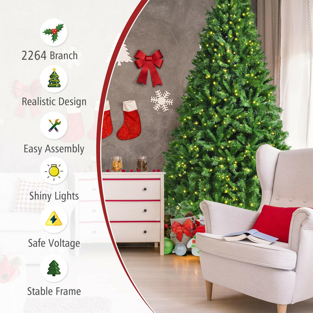 9ft Pre-Lit Artificial Hinged Christmas Tree w/8 Modes LED Lights and Foot Pedal