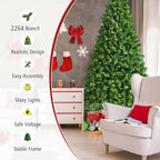 9ft Pre-Lit Artificial Hinged Christmas Tree w/8 Modes LED Lights and Foot Pedal