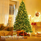 9ft Pre-Lit Artificial Hinged Christmas Tree w/8 Modes LED Lights and Foot Pedal